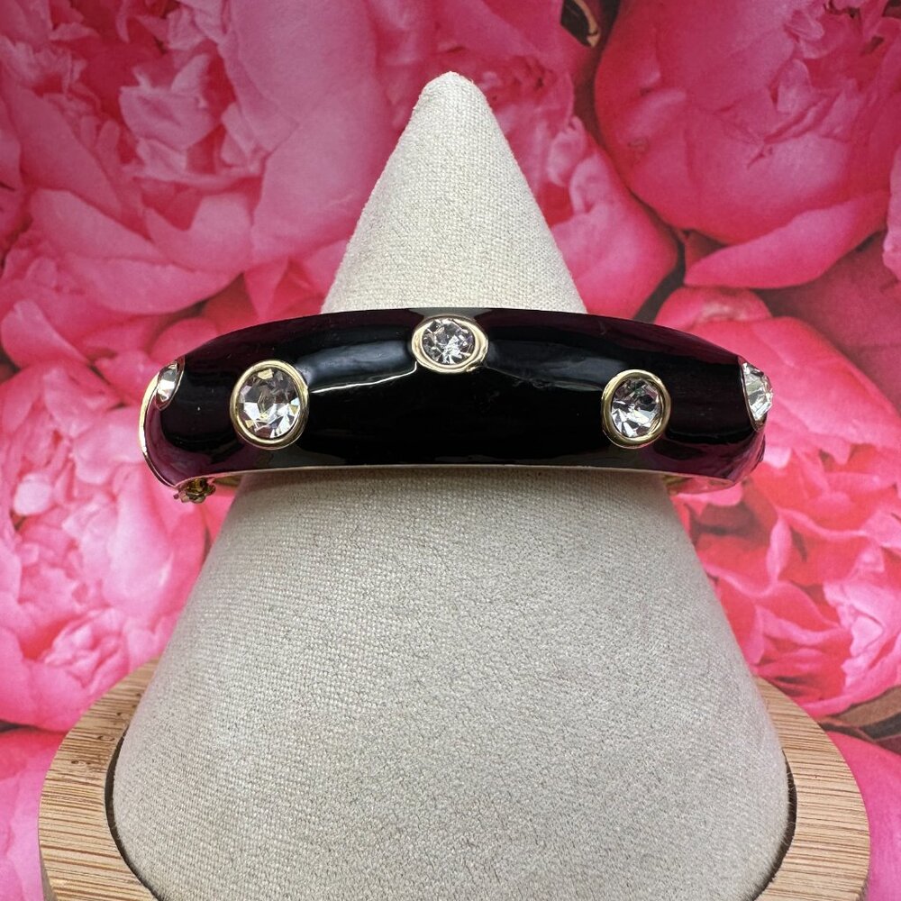 RARE VTG Christian Dior Black Enamel Rhinestone Hinged Bracelet - Picture 4 of 14
